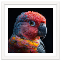 Close Up Parrot Face Red Blue Yellow Plumage