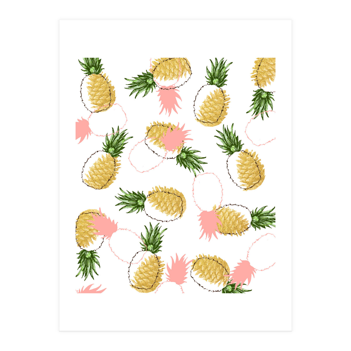 Pineapples & Pine Cones, Eclectic Tropical Nature Illustration, Quirky Fun Fruit Food Graphic Design (Print Only)