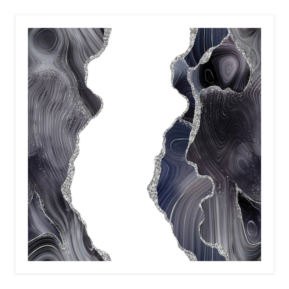 Black & Silver Glitter Agate Texture 05 (Print Only)
