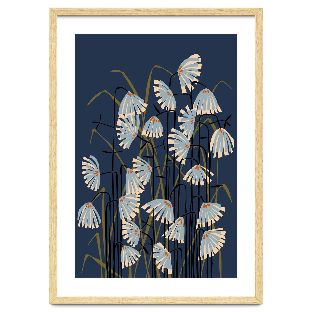 Linocut flower meadow blue