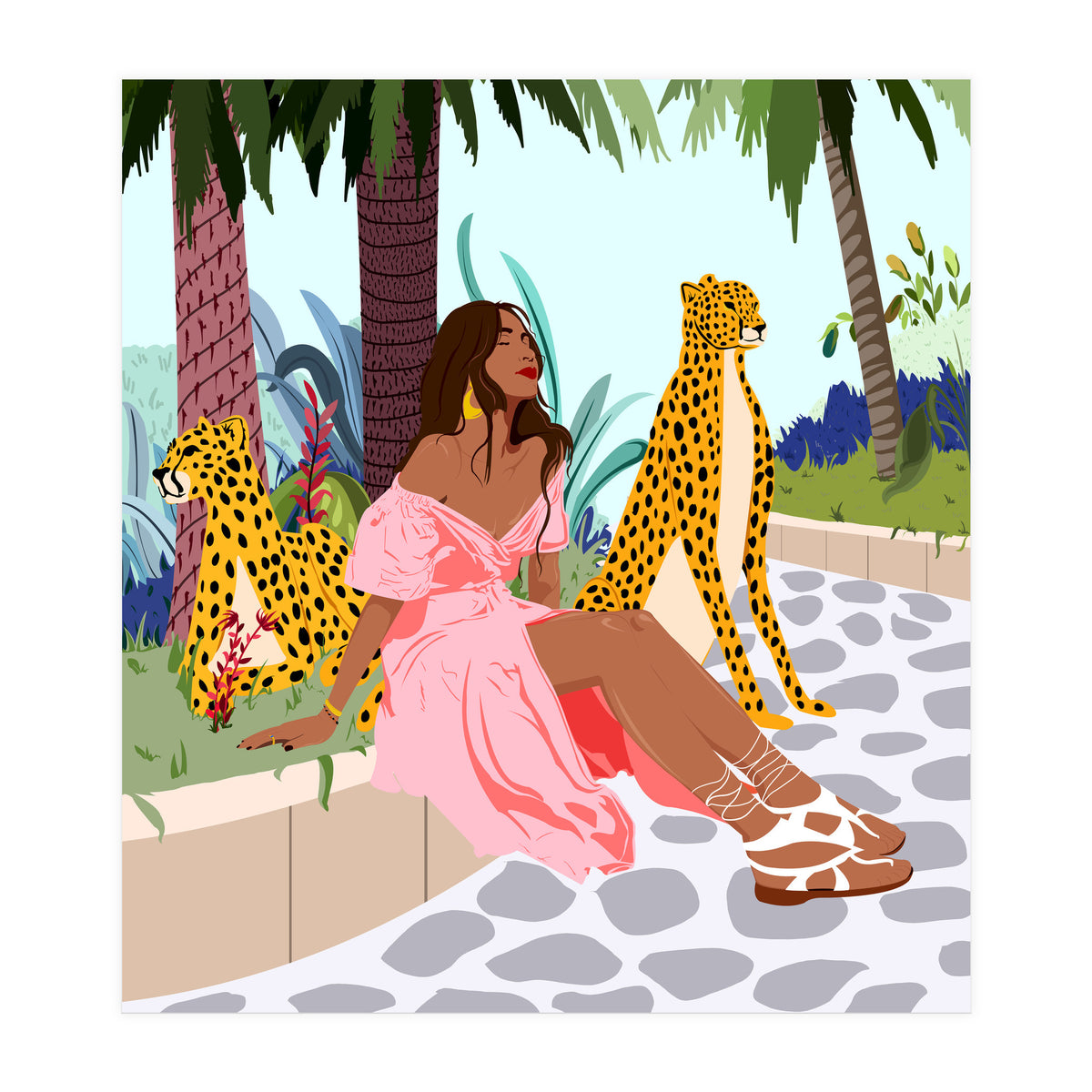 Spirit Animal, Cheetah, Leopard, Tiger Wildlife, Tropical Jungle Wild Cat Animals, Bohemian Woman Travel Garden Nature (Print Only)