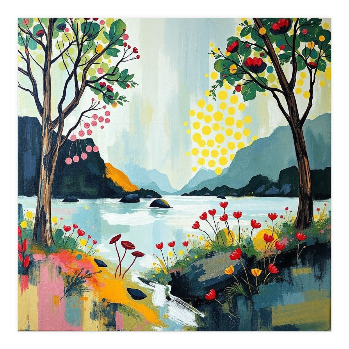 Serene Mountain Lake Landscape (Print Only)