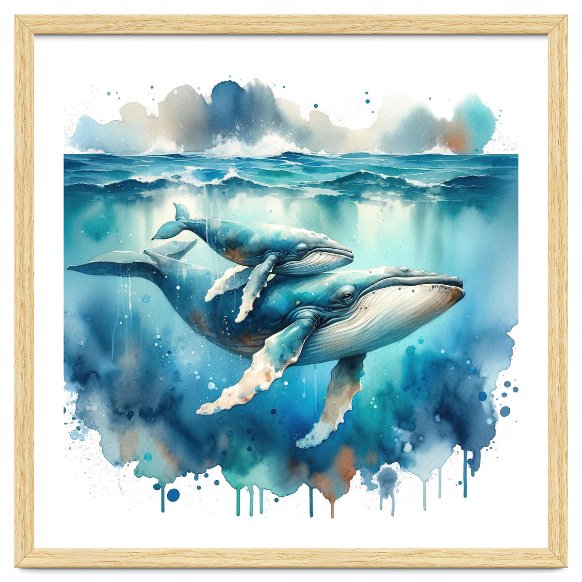 Mother And Calf Whales Watercolor