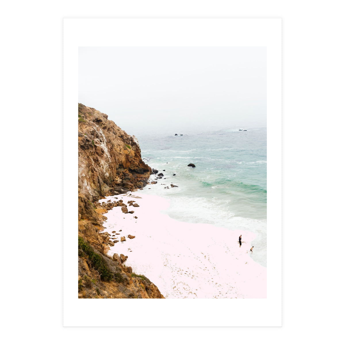 Pink Trails, Beach Tropical Travel Ocean Pastel Digital Art, Photography Sea Scenic Nature Landscape (Print Only)