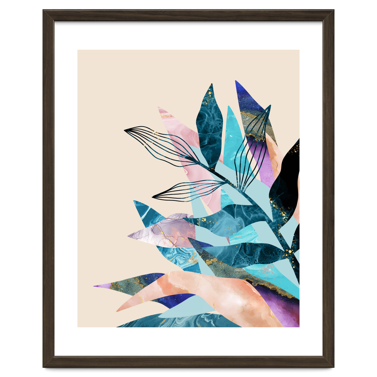 Marble Fantasy, Luxe Abstract Texture Botanical Concept, Eclectic Graphic Design Bohemian Contemporary