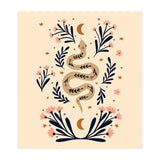 Snake And Flowers Beige And Indigo (Print Only) thumbnail