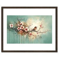 Bird Resting On Cherry Blossom Branch