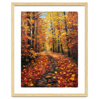 Sun-Drenched Golden Forest Path with Vibrant Autumn Foliage