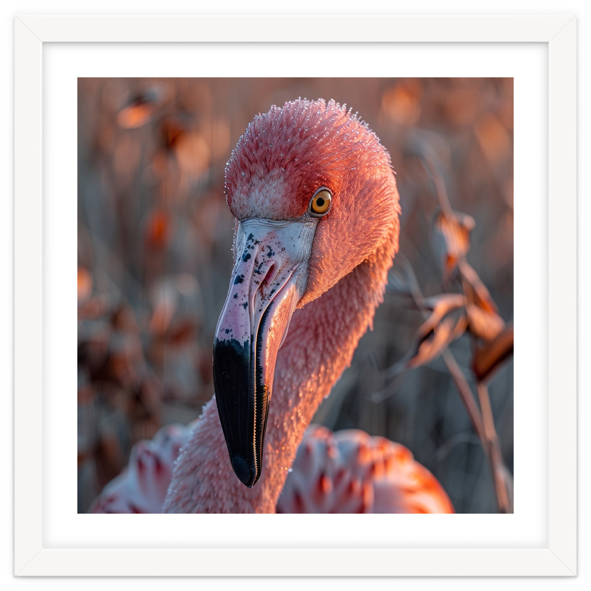 Close Up Of A Pink Flamingo Head In Sunlight