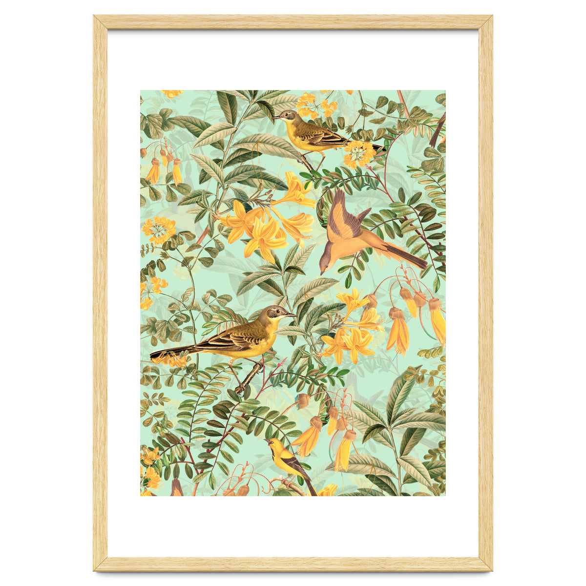 Yellow Birds in Tropical Jungle Paradise