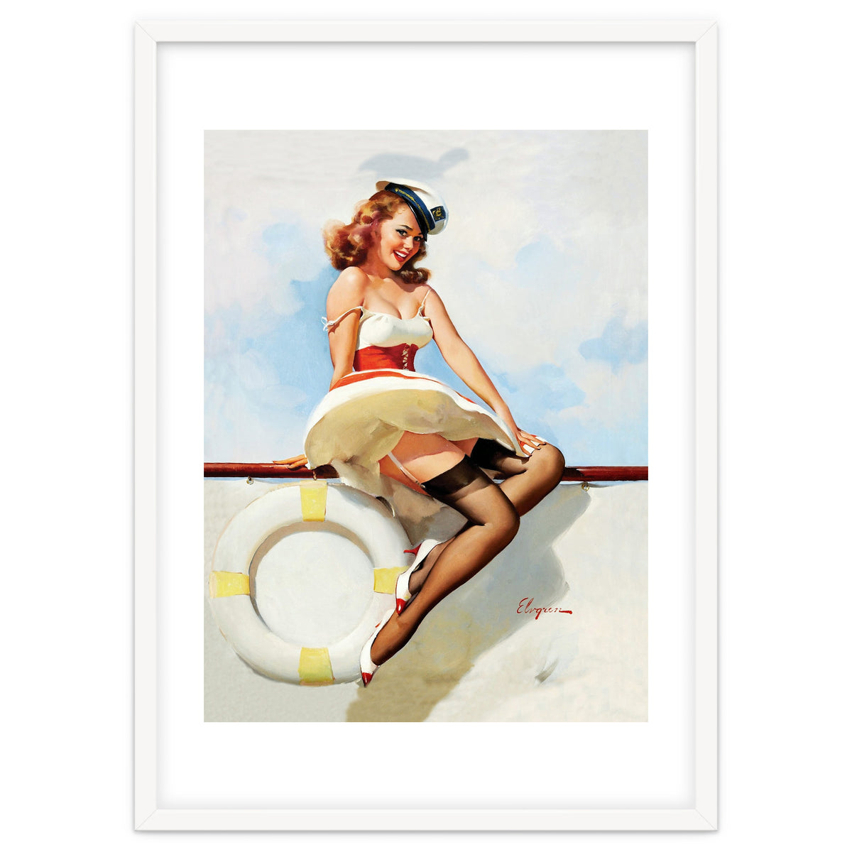 Sailing Pinup Girl With Captain Hat