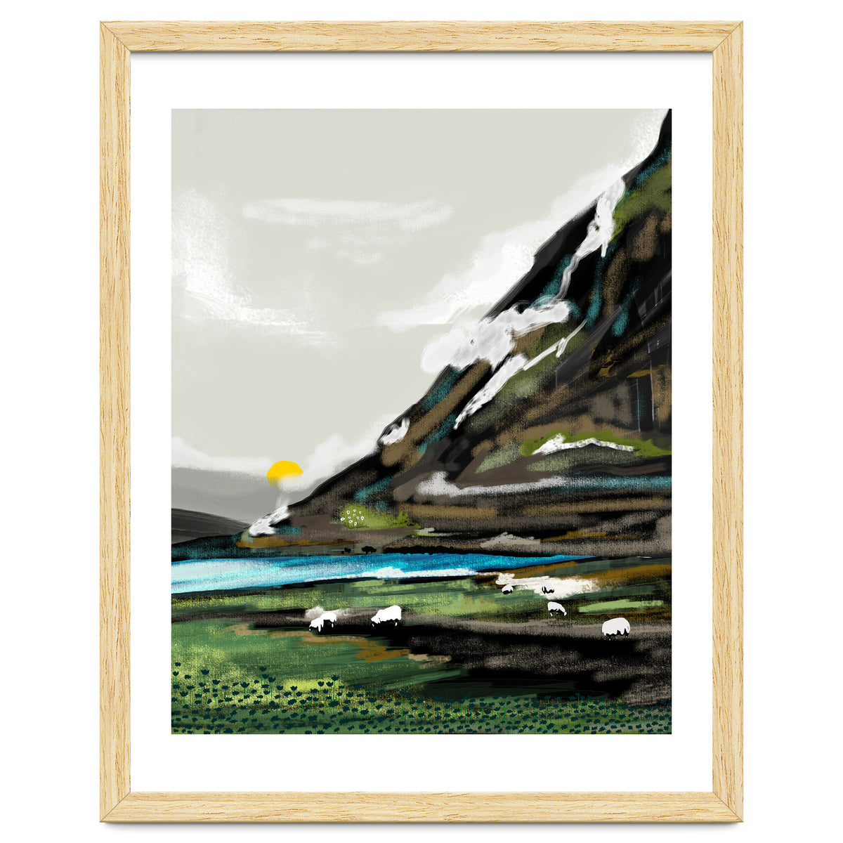 Graze, Cattle Nature Landscape Painting, Mountains Wild Adventure Cows, Animals Grassland Bohemian