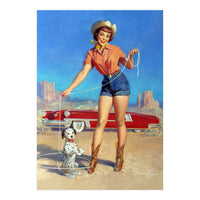 Pinup Cowgirl Showing A New Dog Trick (Print Only)