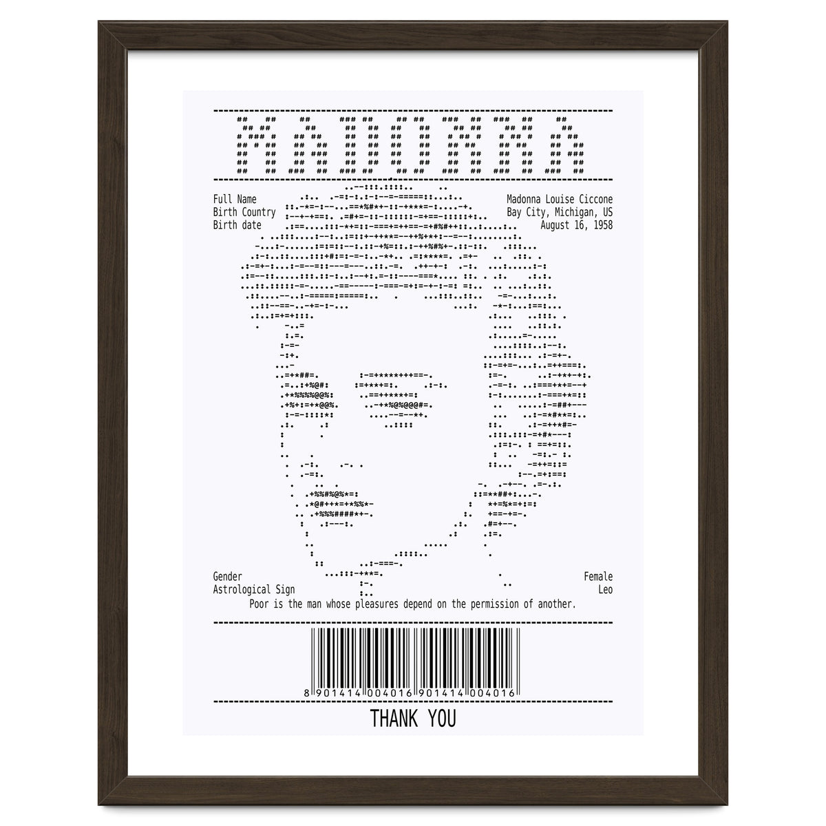 Receipt Art Madonna