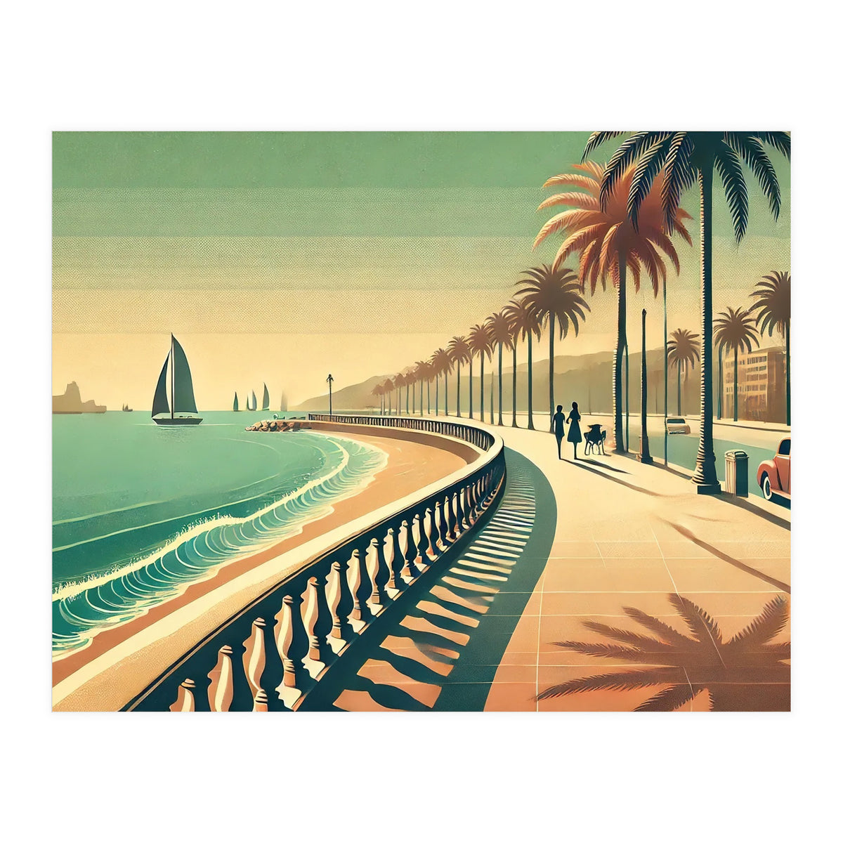 Vintage Coastal Promenade Poster (Print Only)