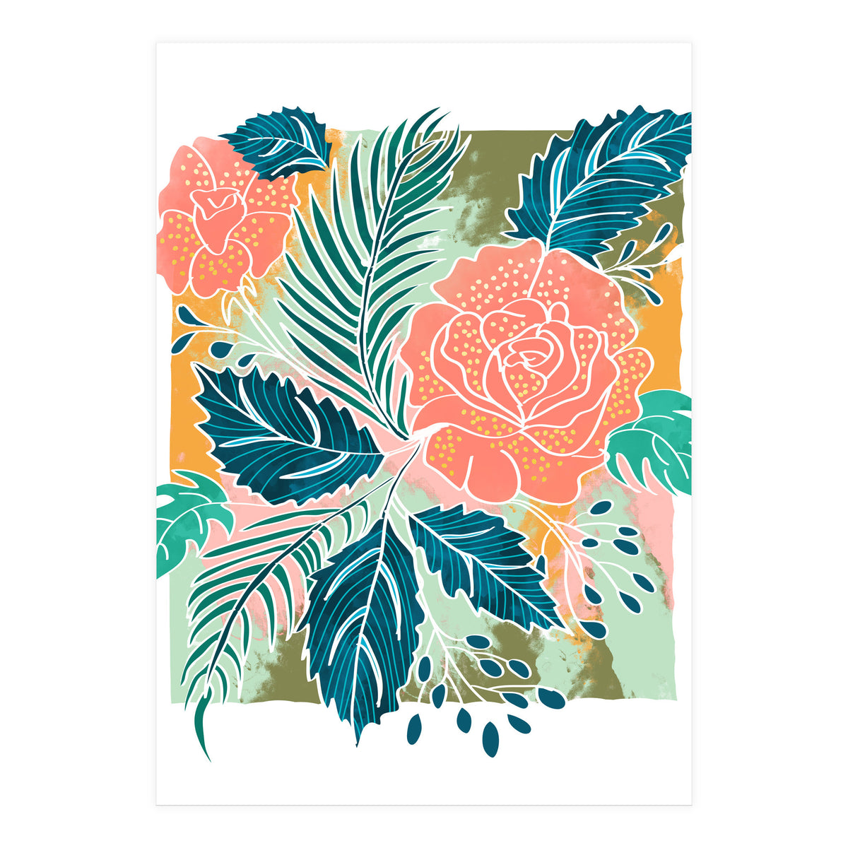 Framed Nature, Botanical Floral Rustic Bohemian, Garden Painting Tropical Illustration (Print Only)