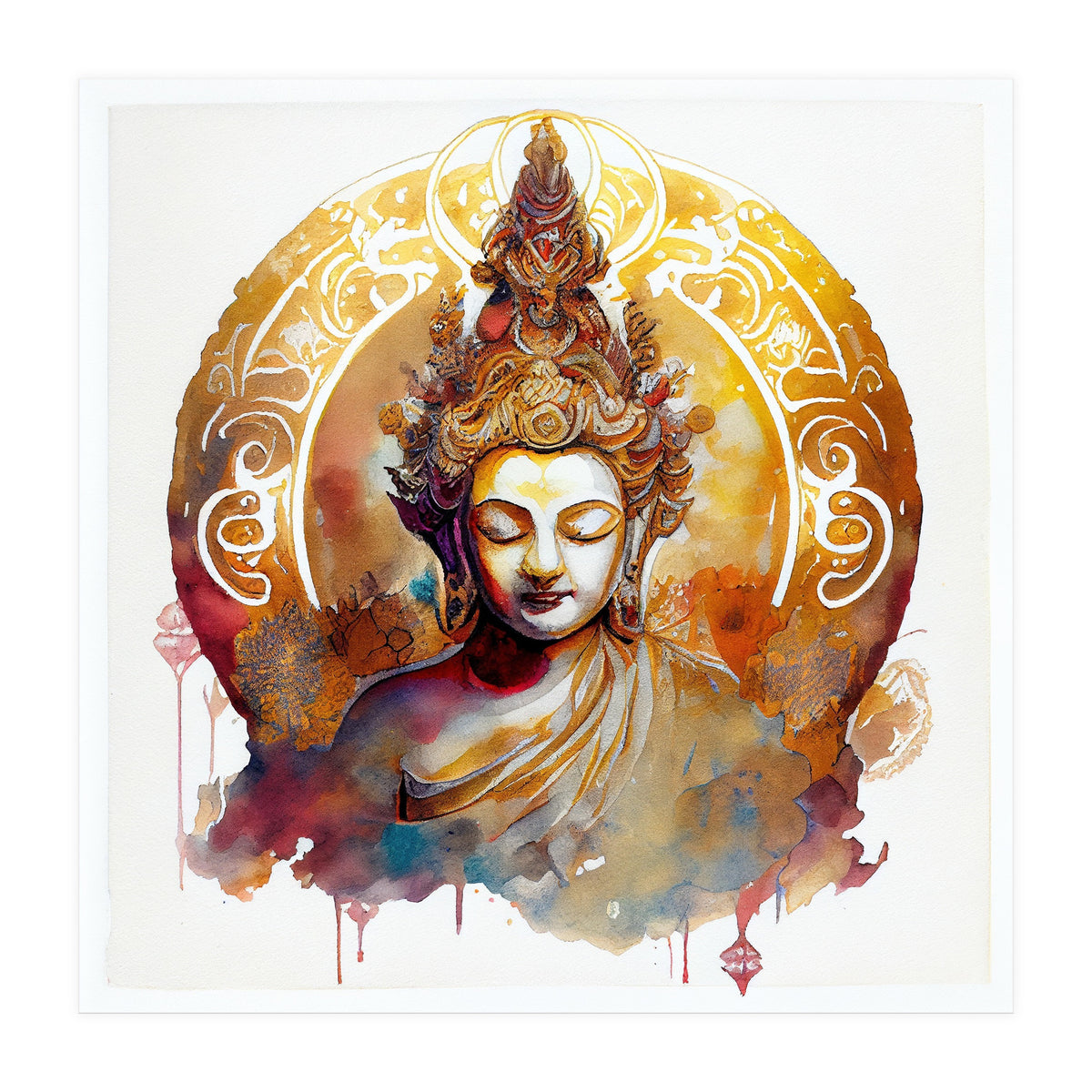 Golden Halo Buddha Portrait (Print Only)