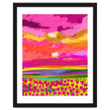 Two Suns, Pink Nature Painting Sky, Maximalist Landscape Pop Of Color Eclectic, Sunrise Sunset Meadow Boho Modern Contemporary thumbnail