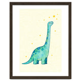 Cute Brontosaurus Watercolor Art, Whimsical Dinosaur Nursery Print, Starry Dino Illustration thumbnail
