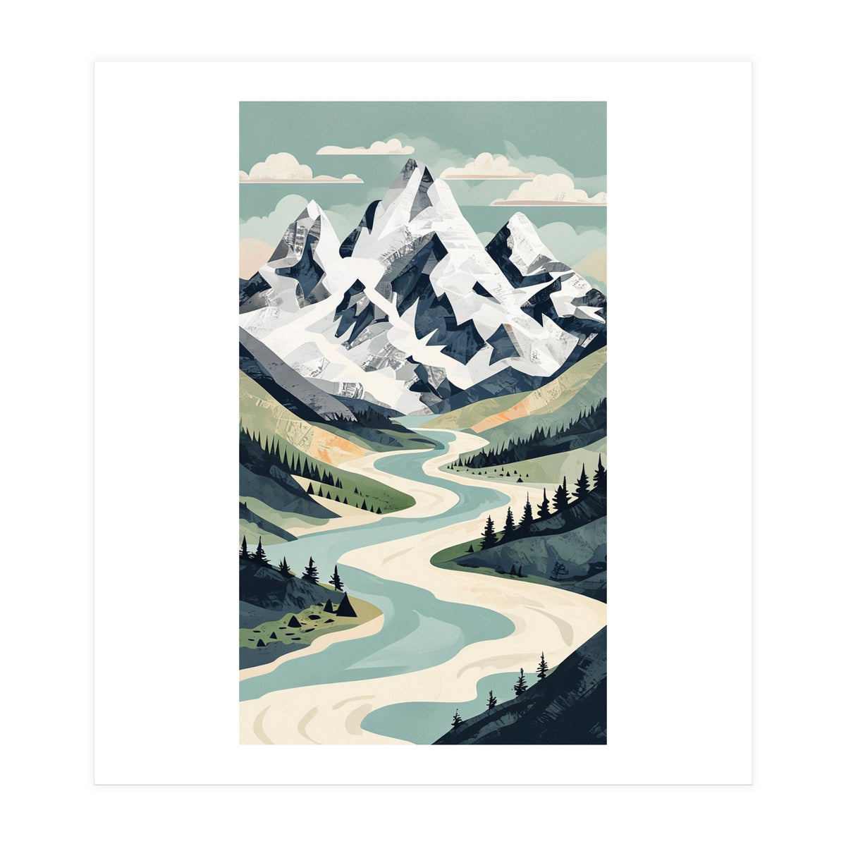 Majestic Alpine Peaks: Organic Modern Landscape Art (Print Only)