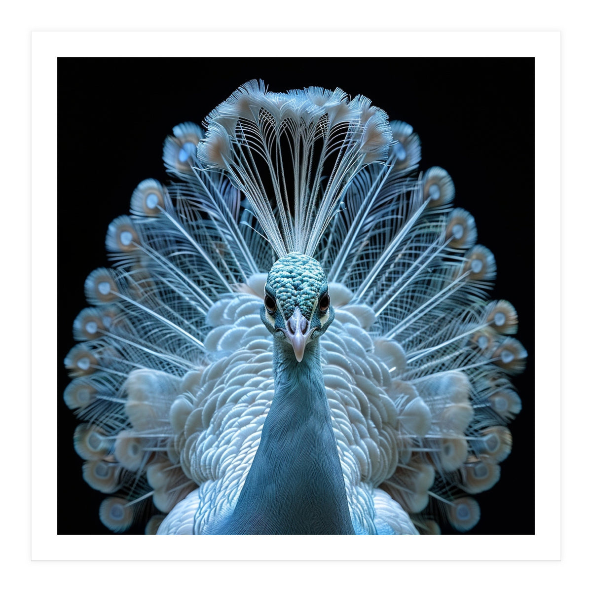 Majestic White Peacock Displaying Its Feathers (Print Only)