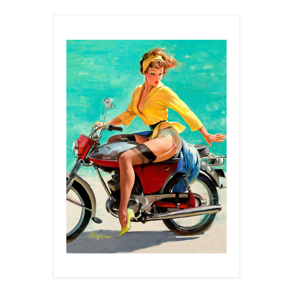 Pinup Sexy Motorcycle Girl (Print Only)