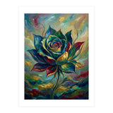 Enchanted Teal and Gold Rose Impasto Oil Painting (Print Only) thumbnail