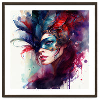 Turquoise Feathered Carnival Mask Portrait