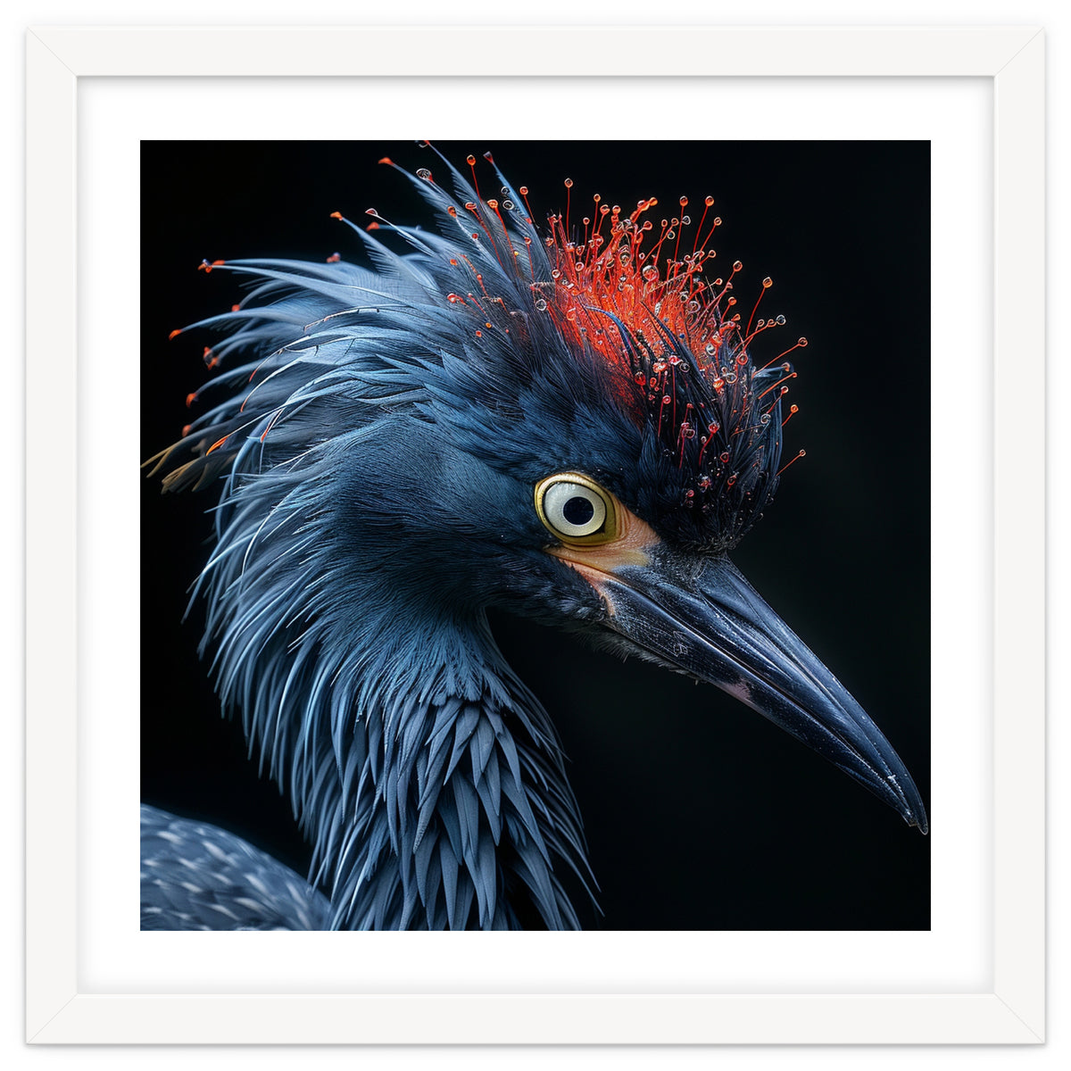 Blue Heron Bird Head With Orange Crown