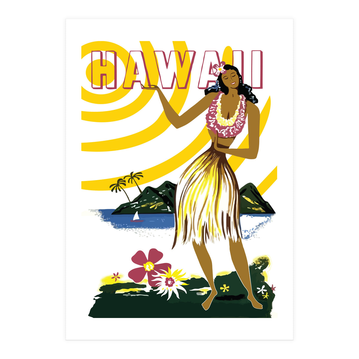 Hawaii, Hula Girl on the Coast (Print Only)
