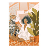 House Guest | Modern Bohemian Black Woman | Urban Jungle Decor | Wild Cat Leopard Pet | Plant Lady (Print Only) thumbnail