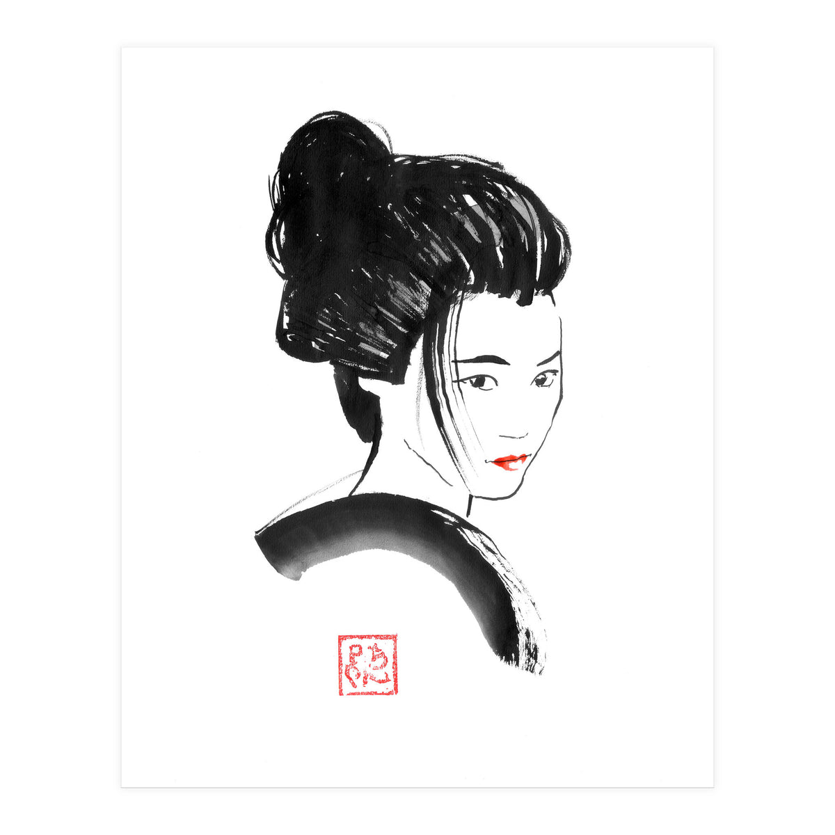 Geisha Face Red Lips (Print Only)
