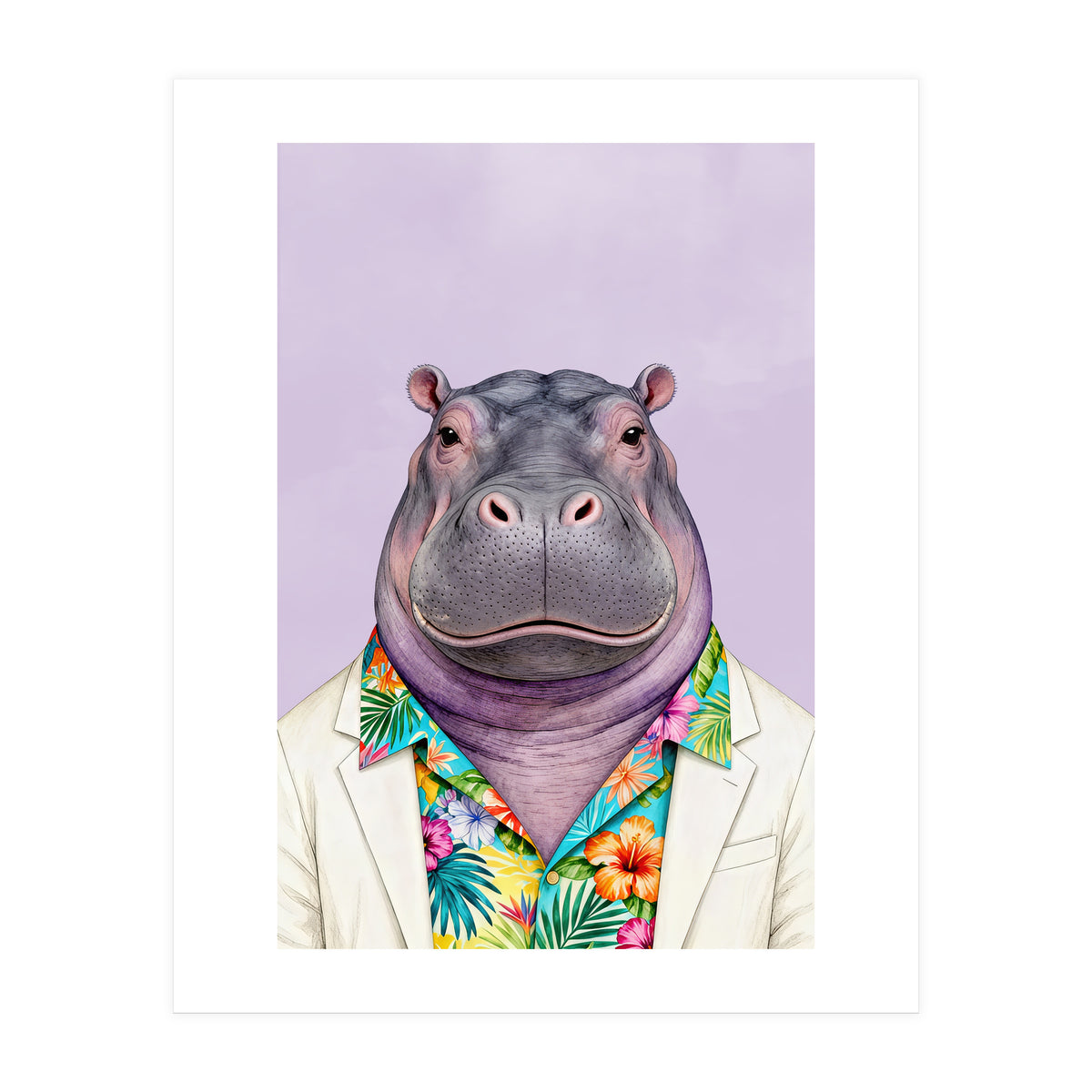 Hippopotamus in Gangster Havana Shirt (Print Only)
