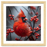 Northern Cardinal Bird Perched Among Red Berries thumbnail