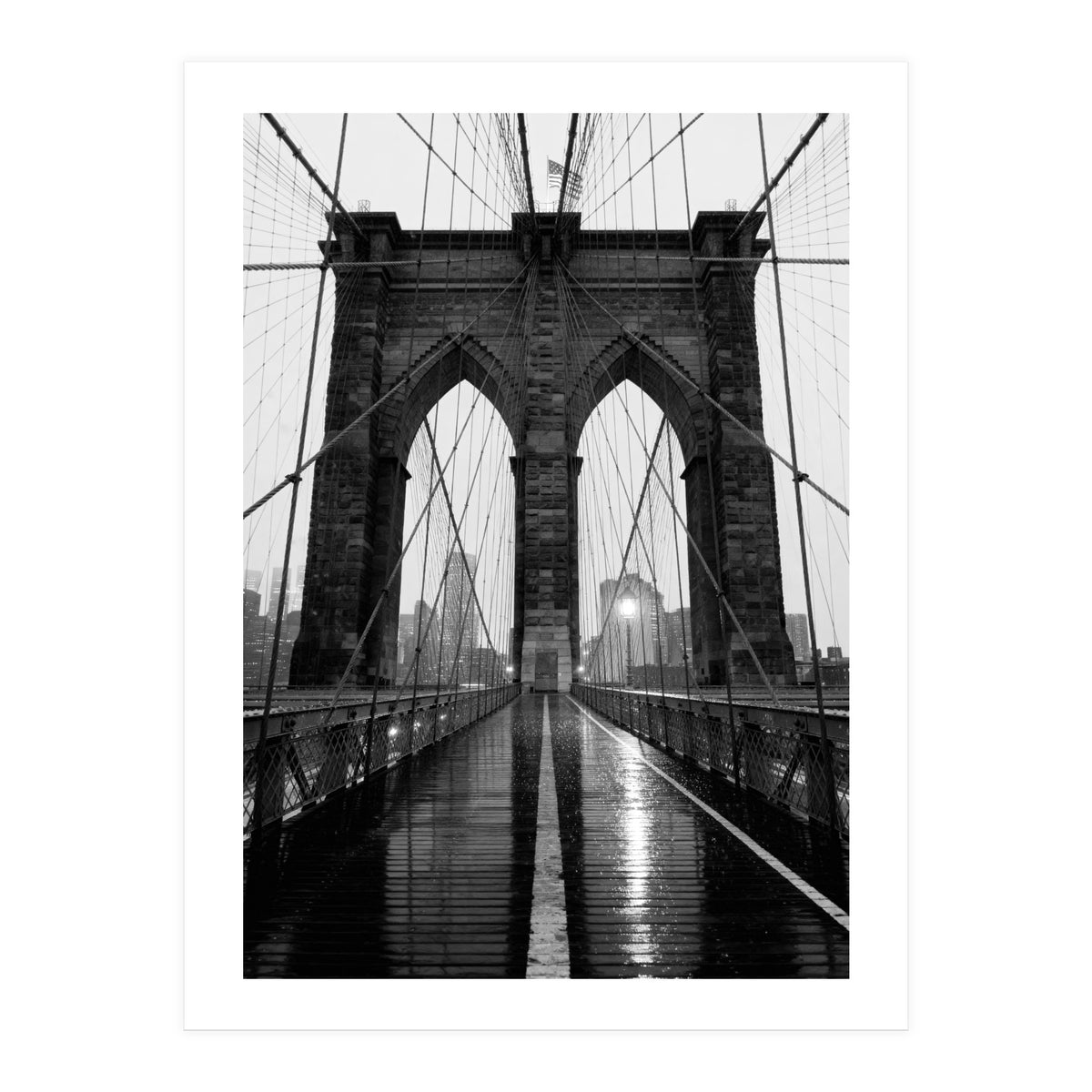 Brooklyn Bridge Black and White, Moody NYC Architecture, Rainy Urban Photography (Print Only)