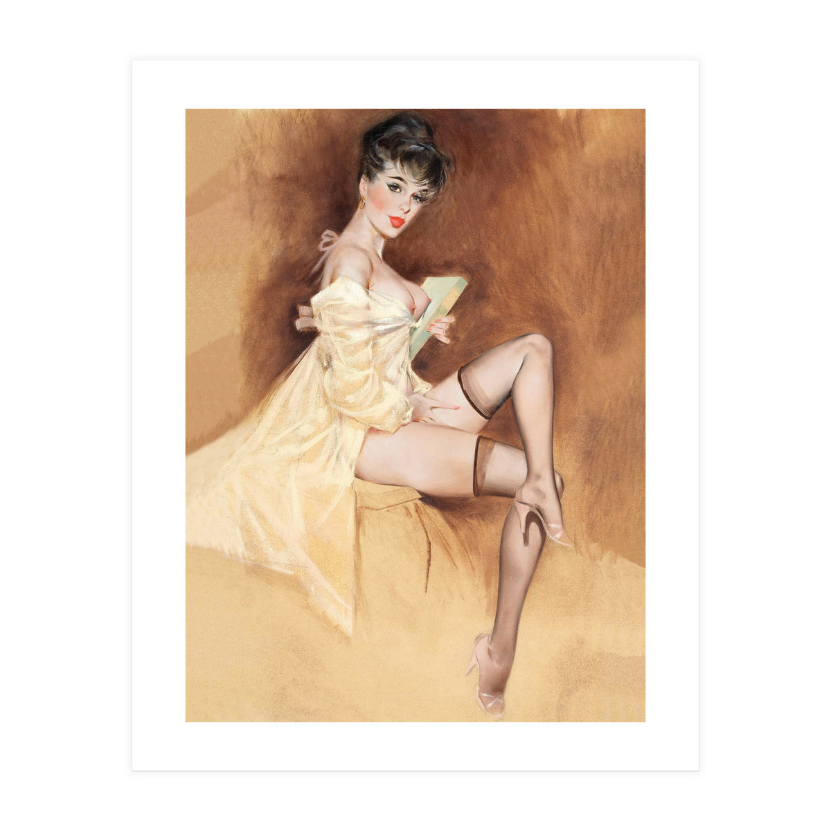 Late Portrait Of Sexy Pinup Secretary Woman (Print Only)