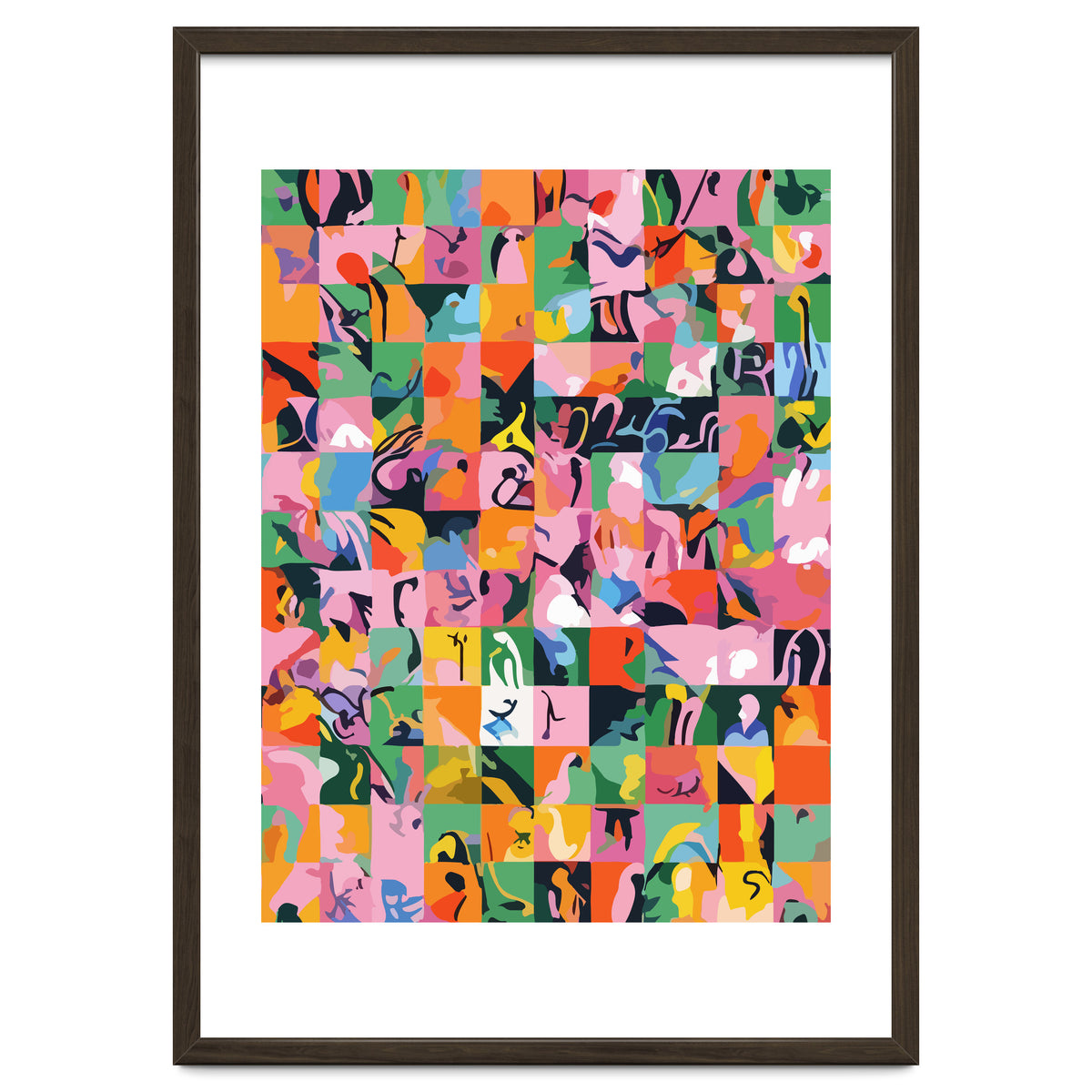 Life On A Checkboard, Abstract Maximalism Eclectic Painting, Bohemian Pop Of Color Illustration