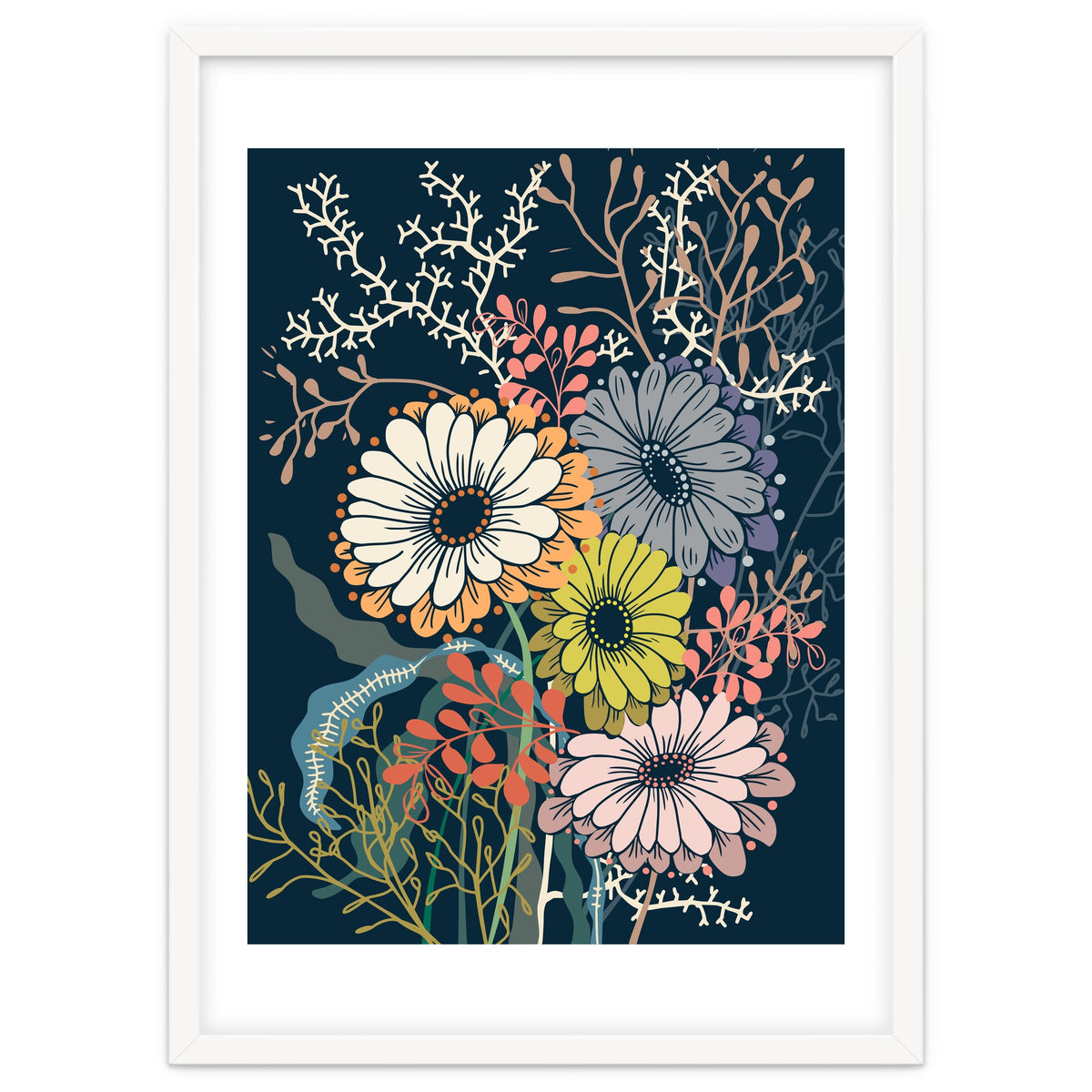 Springtime daisies dark blue