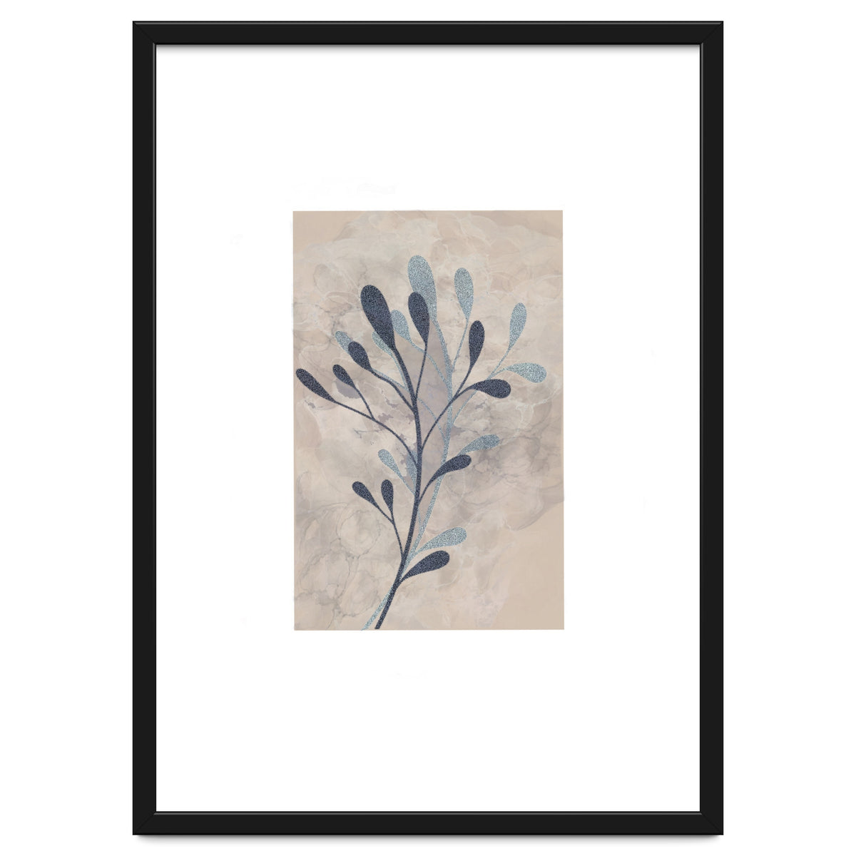 Leaf Beige and Blue Art Print