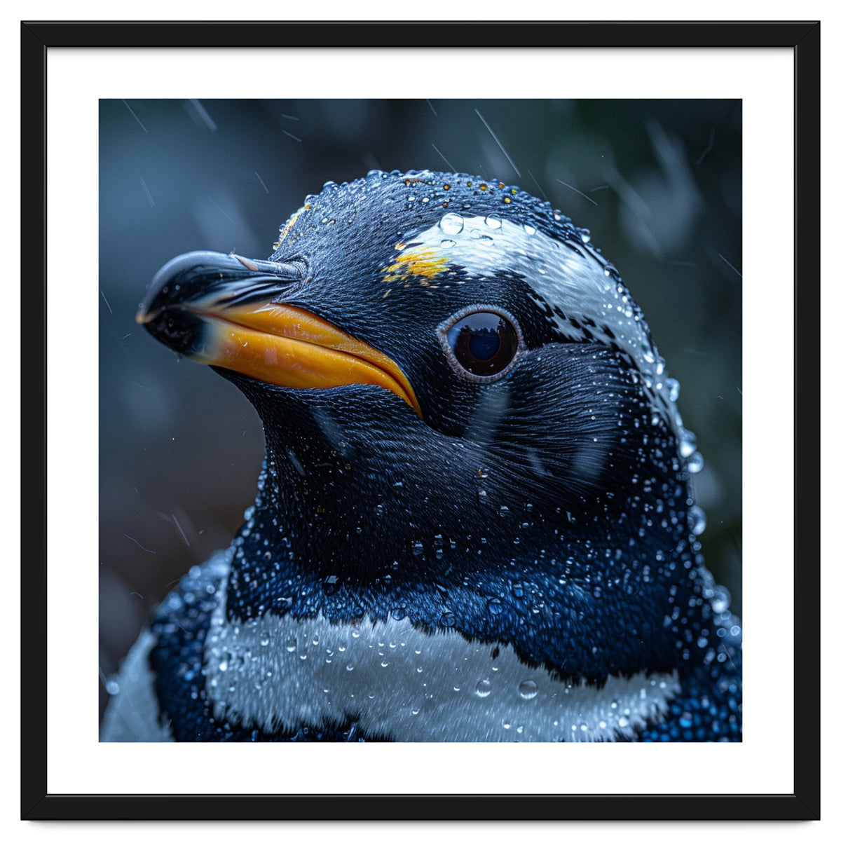 Macro view of a Penguin with Water Droplets
