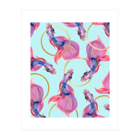 HullaHoops, Eclectic Colorful Fish Graphic Design, Animals Gold Rings Surrealism Quirky (Print Only)