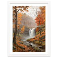 Serene Autumn Waterfall in Misty Forest