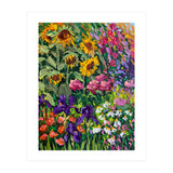 Vibrant Summer Sunflower and Iris Meadow Oil Painting (Print Only) thumbnail