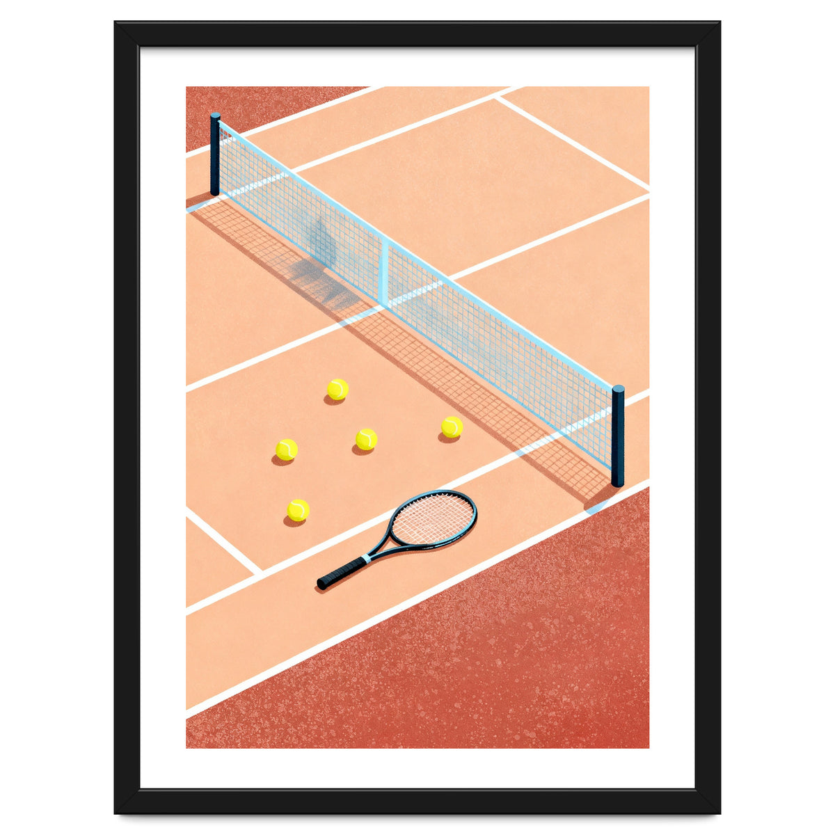 Tennis Court Art, Tennis Racket Illustration, Modern Sports Design