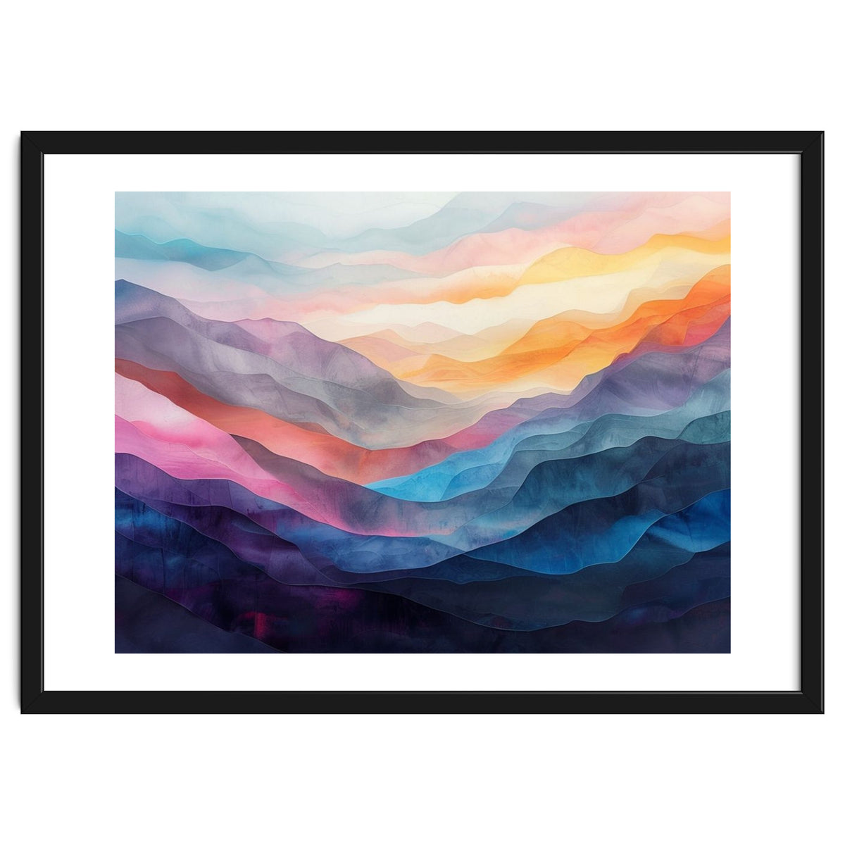 Vibrant Abstract Watercolor Mountain Landscape