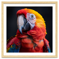 Scarlet Macaw Parrot Head Detailed Portrait Black