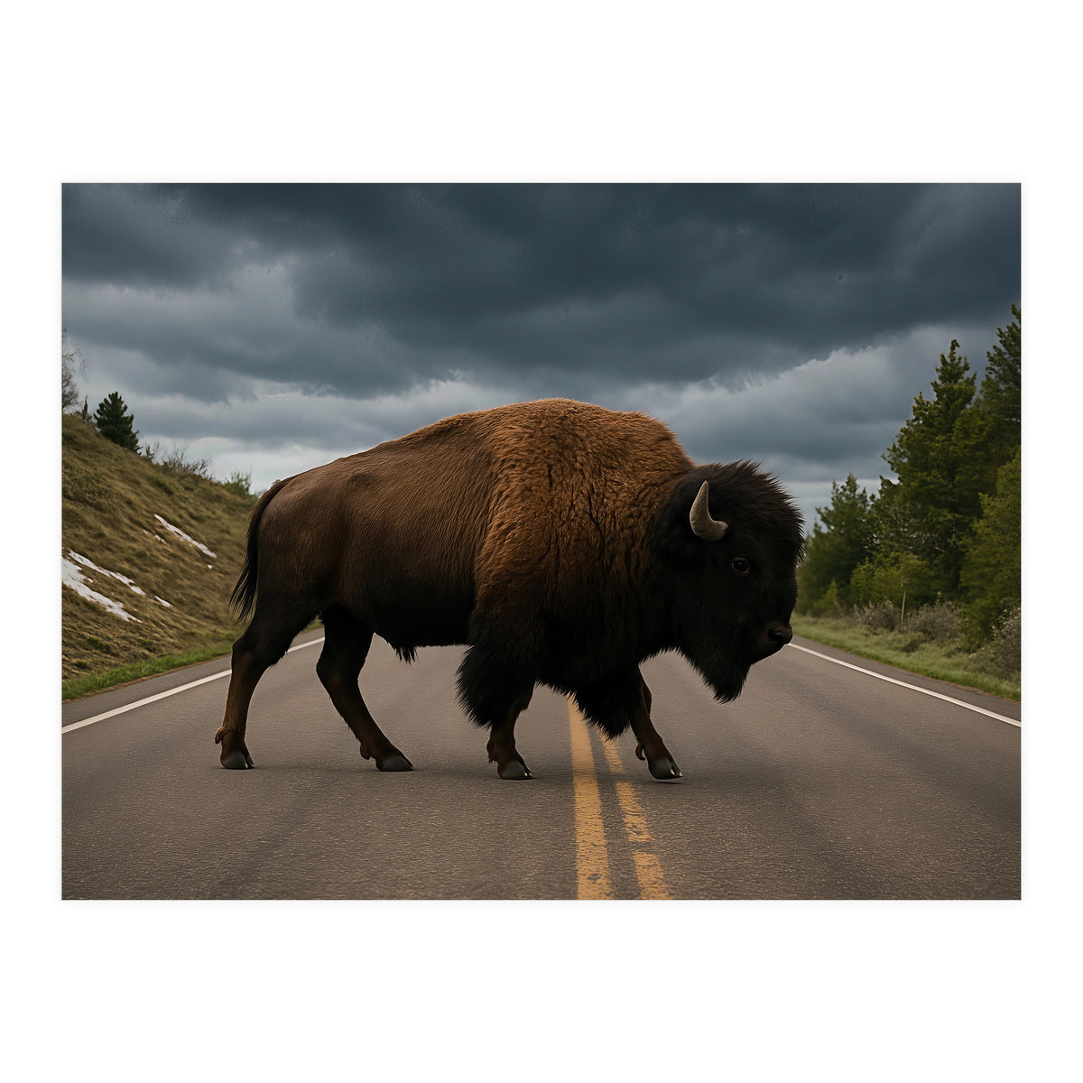 Bison on the Road , Yellowstone Wildlife Photography (Print Only)