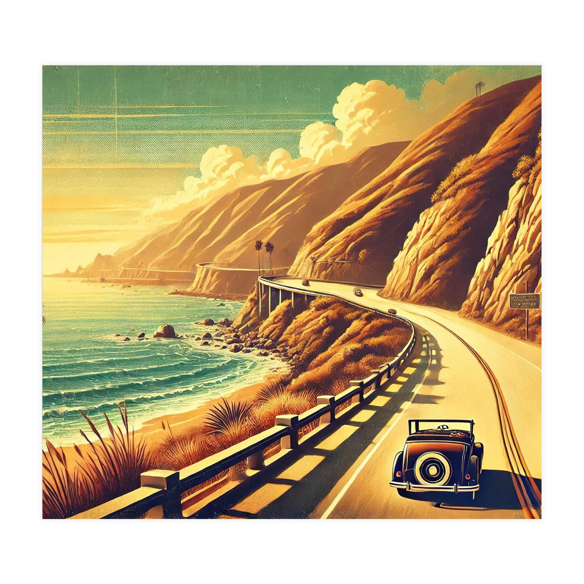 Vintage Coastal Road Journey Poster (Print Only)