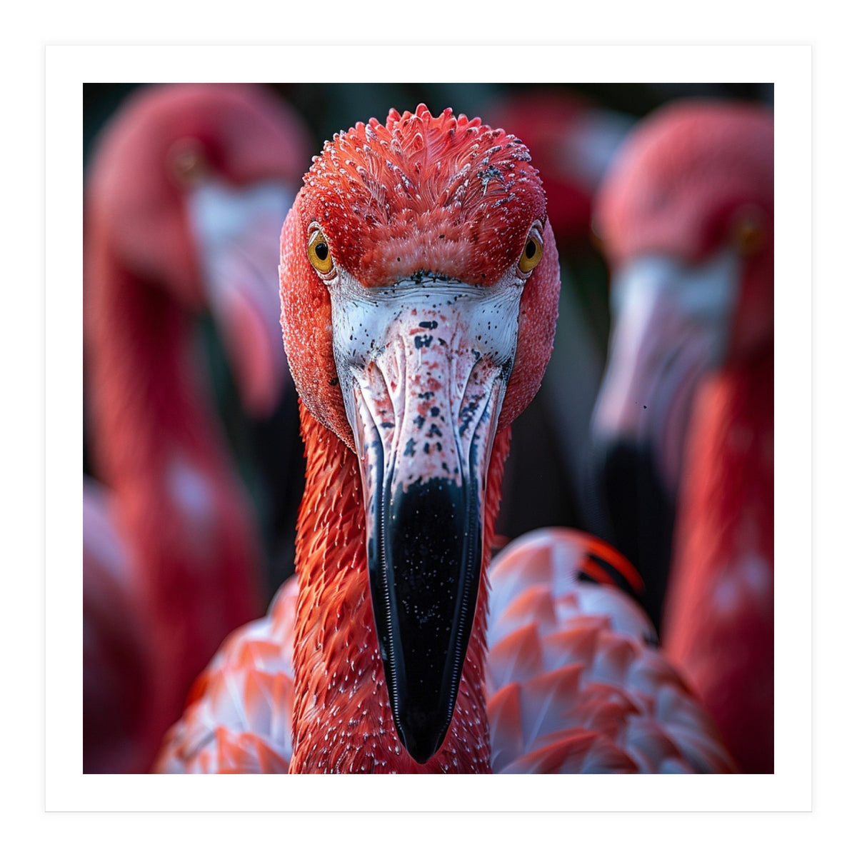 Close Up Of A Flamingo Bird Face, Pink Feathers (Print Only)