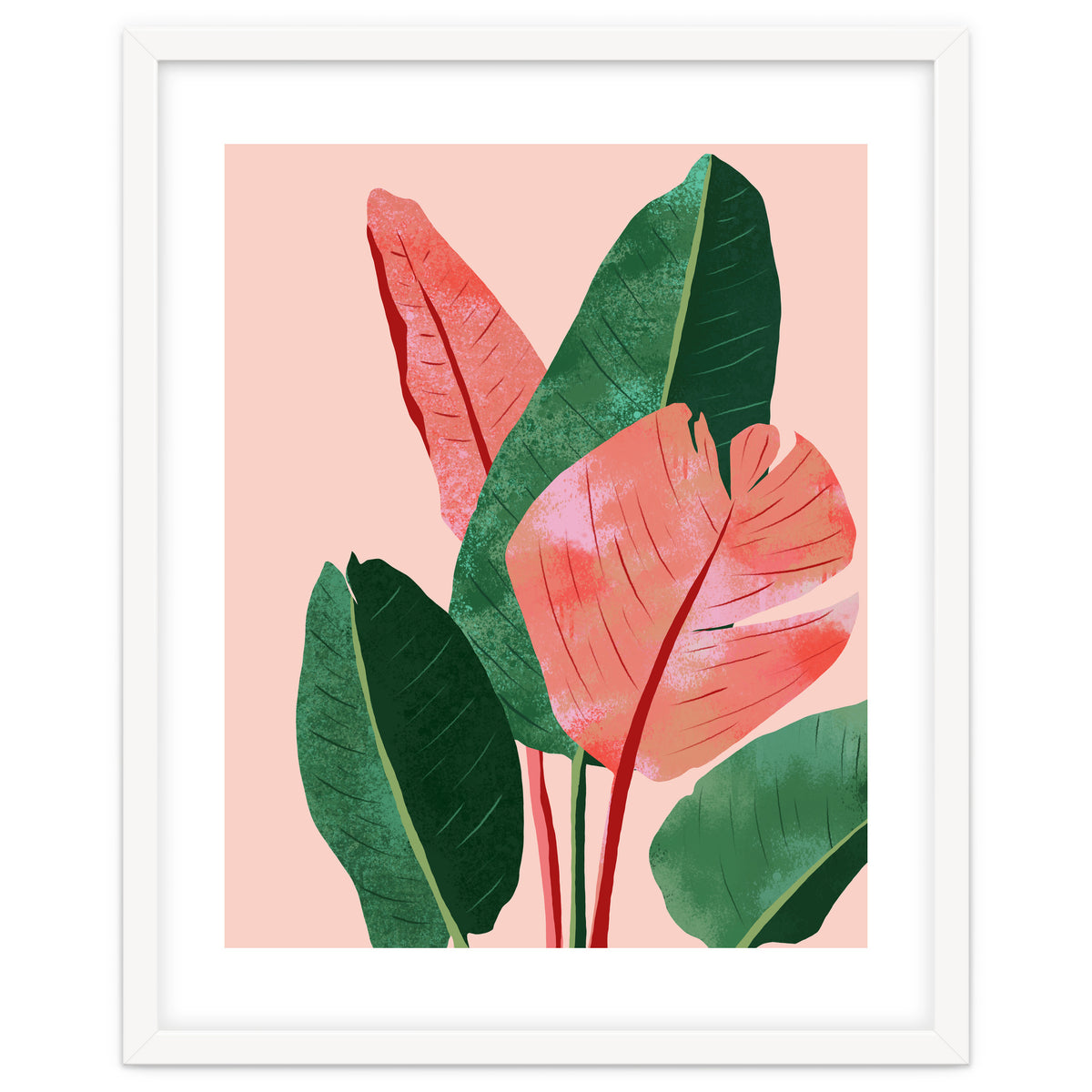 Blush Tropical, Banana Leaves Watercolor Botanical Jungle Painting, Forest Plants Leaves Pink Chic Bohemian